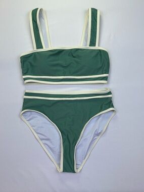 Green High Waisted Bikini Set Small Colorblock Sporty NWOT